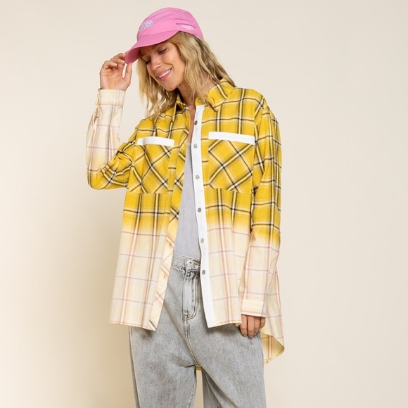 Plaid Woven Button Oversize Shirt in BOTH … - Picture 7 of 13